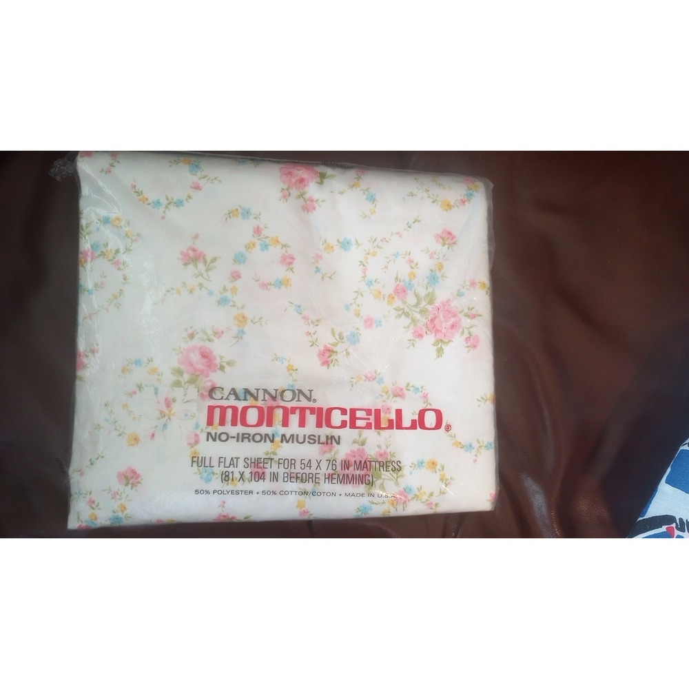 NOS Cannon Full Flat Sheet Roses Floral Monticello‎ Deadstock